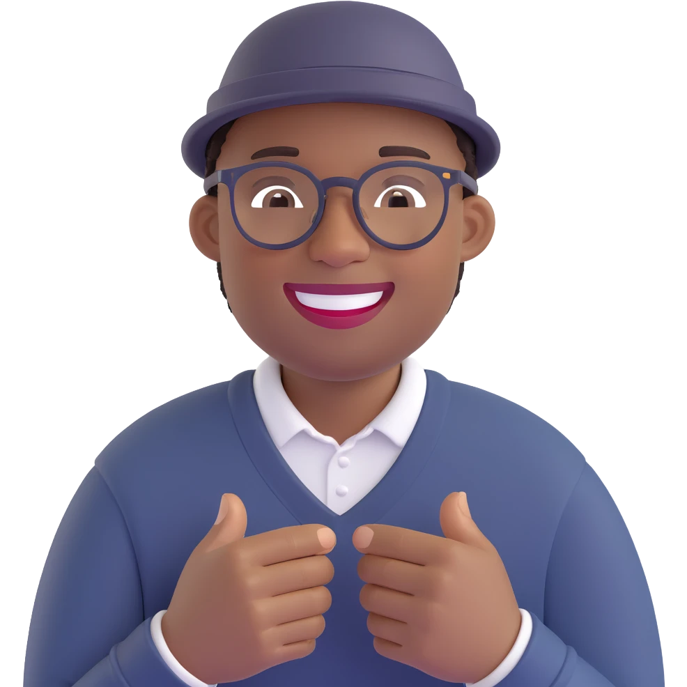 black man with glasses, smiling, inspired by Soul movie, wearing a hat and sweater emoji