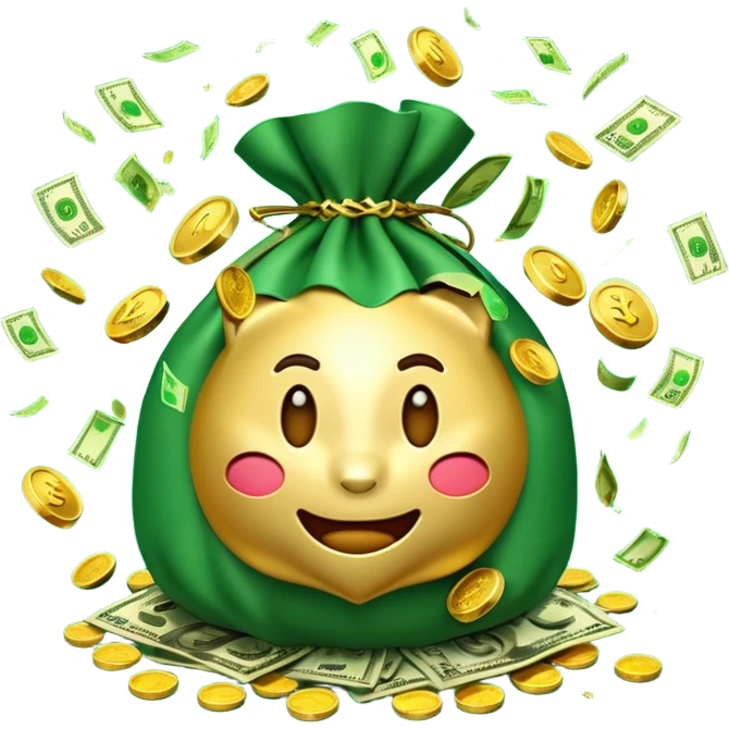 3D emoji style, money bag exploding with cash, casino vibe, dynamic motion, soft glow, high detail, transparent background



 emoji