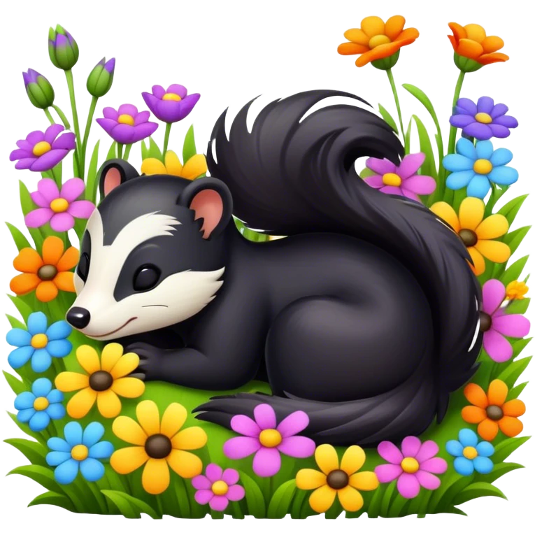 skunk sleeping in flower field emoji