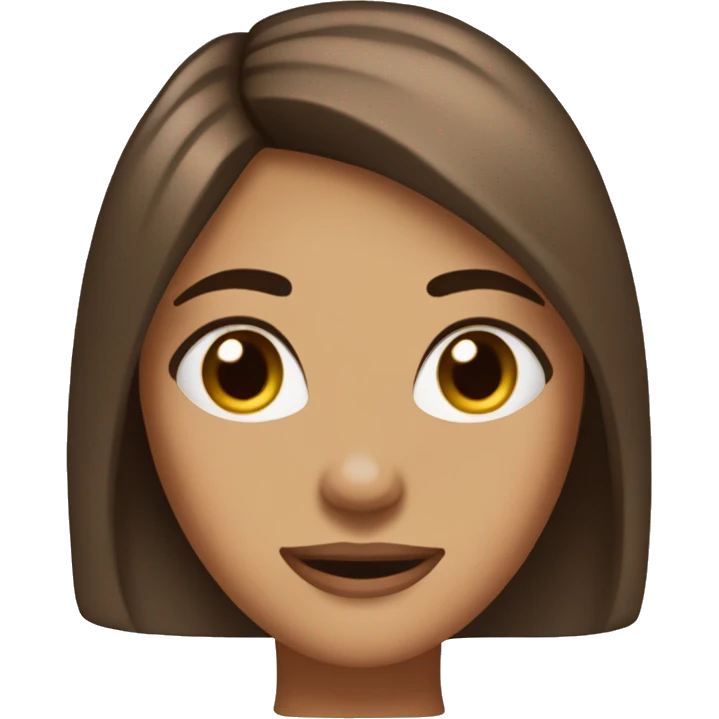 gril with straight hair, bron eyes, medium length datk brown hair color, thin arched eyebrows,  emoji