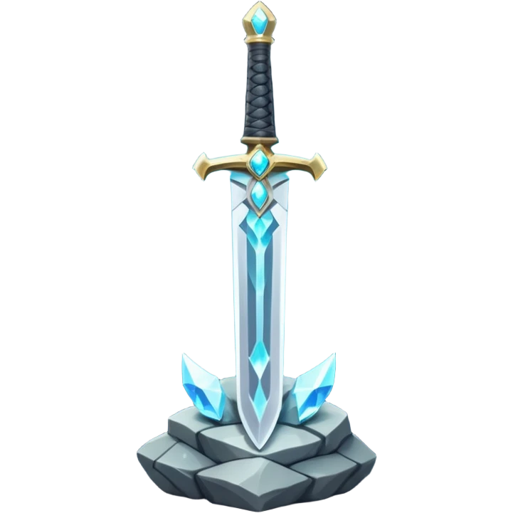 Shining silver sword with jeweled hilt, stuck in a stone, glowing aura.  emoji