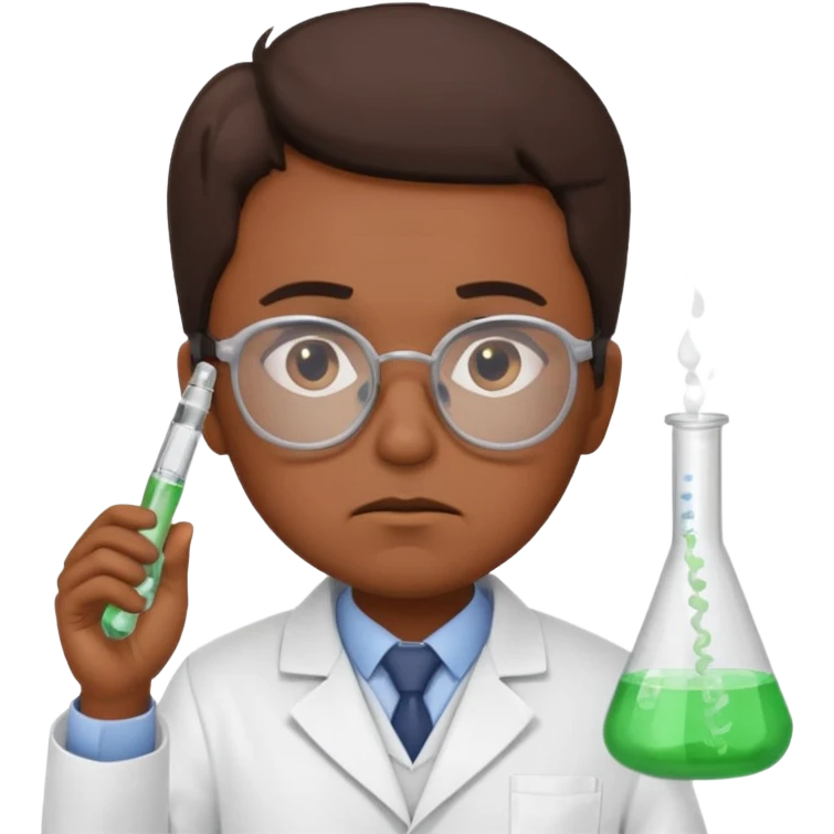 Frowns with Glasses,  Disappointed Scientist: Brown Skin, Lab coat, thin glasses, holding test tube, upset expression
 emoji