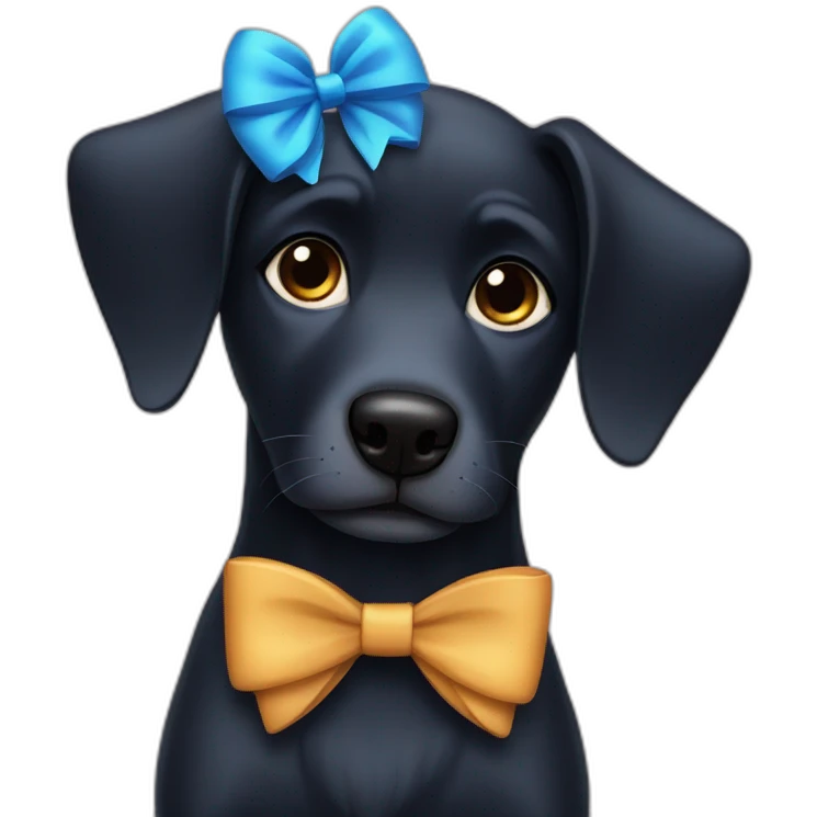 Black dog with a blue bow in the head emoji