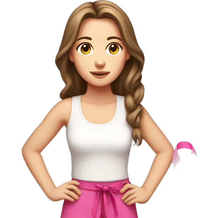 white Girl, white tank top, straight brown hair with pink ribbon emoji