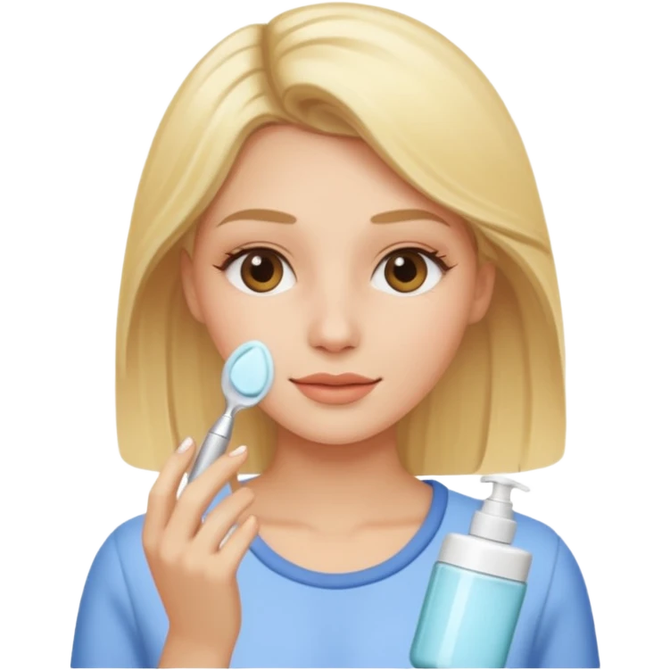 Mujer rubia haciéndose el skincare emoji