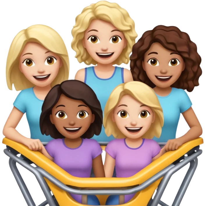 Créame una imagen do una atracción donde estén quatro chicas subidas emoji