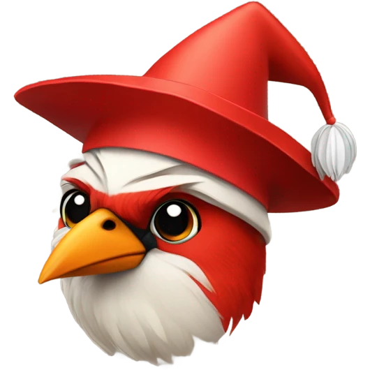 Happy red cardinal with birthday hat emoji