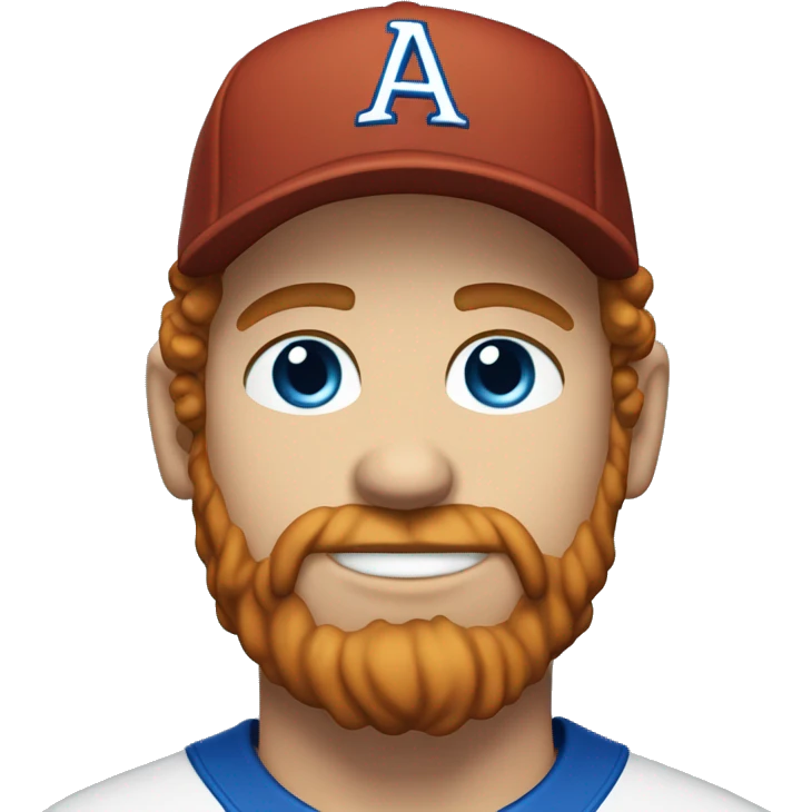 35 year old, male, short curly red hair, pale, thick beard, blue eyes, baseball hat emoji