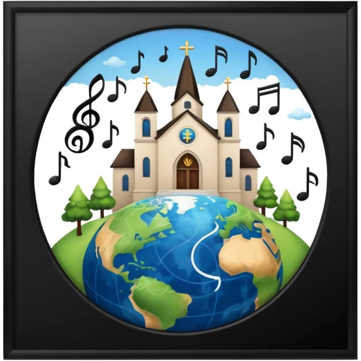 Church and music on top of earth emoji