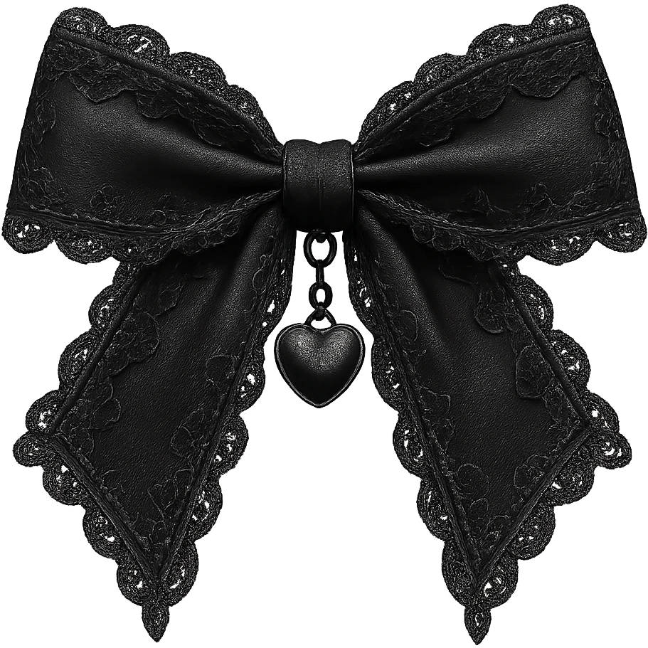  gothic bow with black lace trim and heart charm, remove background emoji