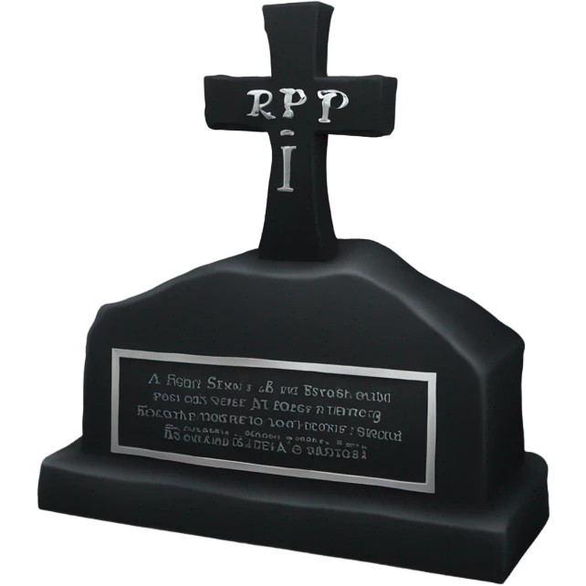 a black grave with the inscription R i P in silver emoji