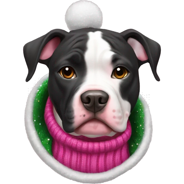 Black and white pitbull with pink Christmas sweater emoji