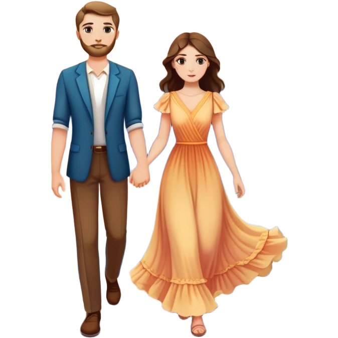 Elegant girl with a beautiful flowy dress and clean girl makeup and man together in Montenegro sunset holding hands  emoji