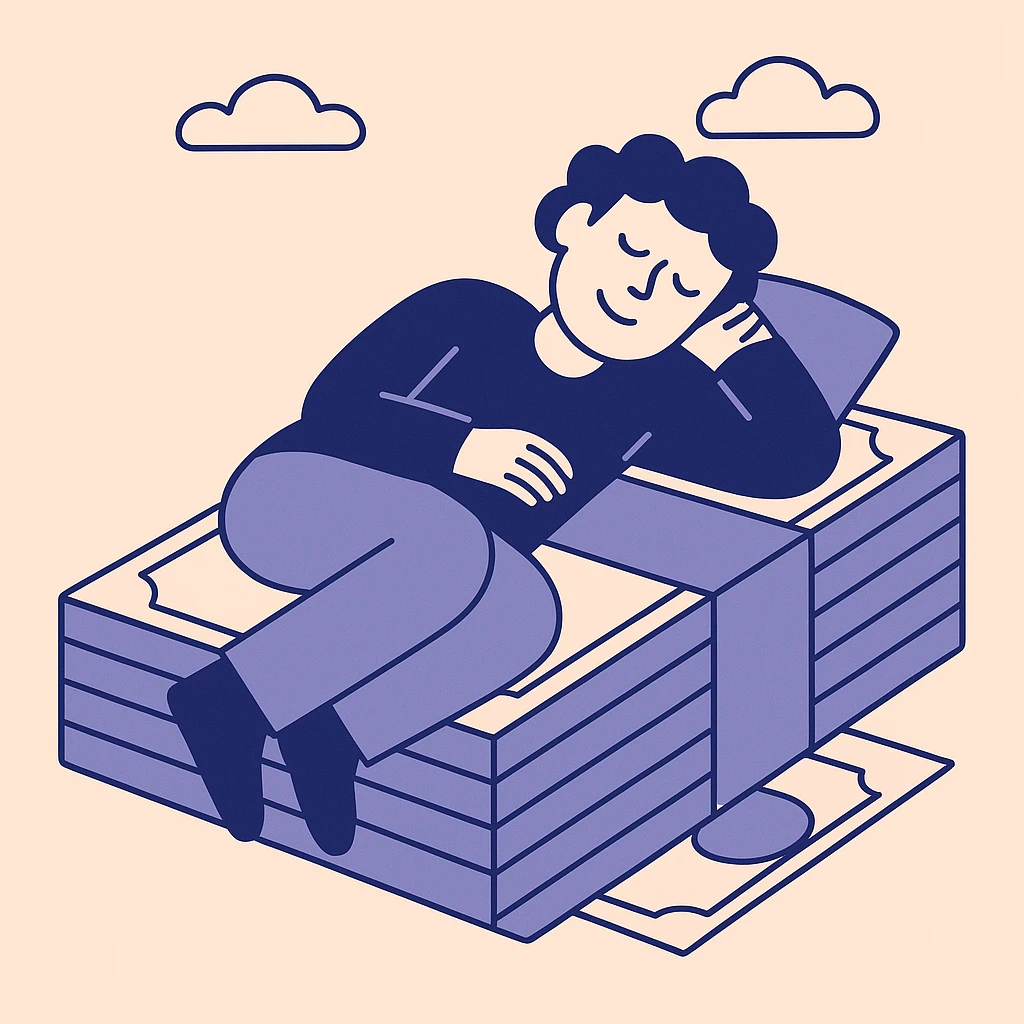 happy person napping on mattress of money emoji