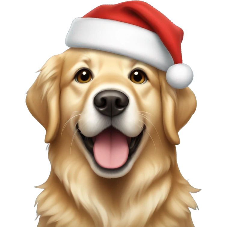 Golden retriever with Santa hat emoji