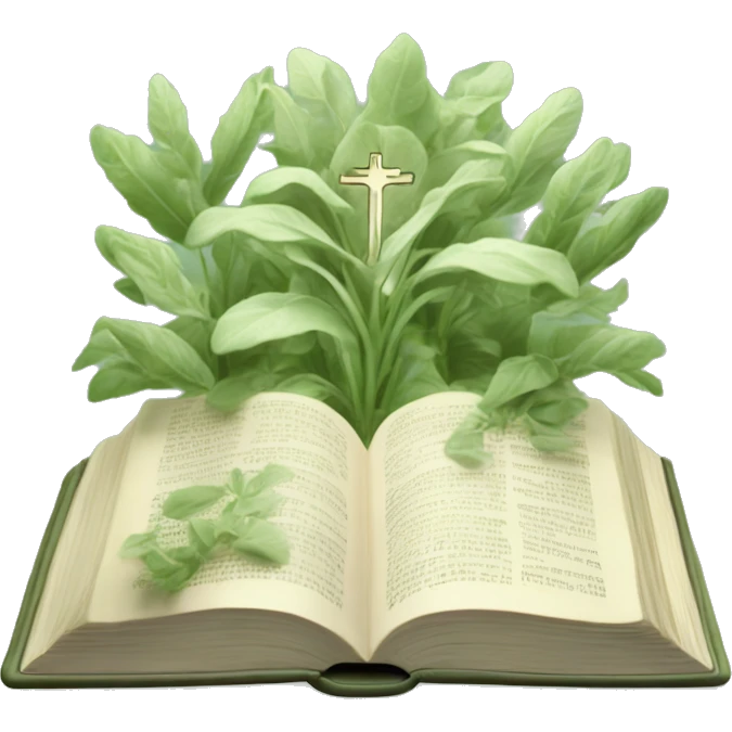 Open Light Sage green holy Bible with a light coloured gardens coming from the sides of the Bible  emoji