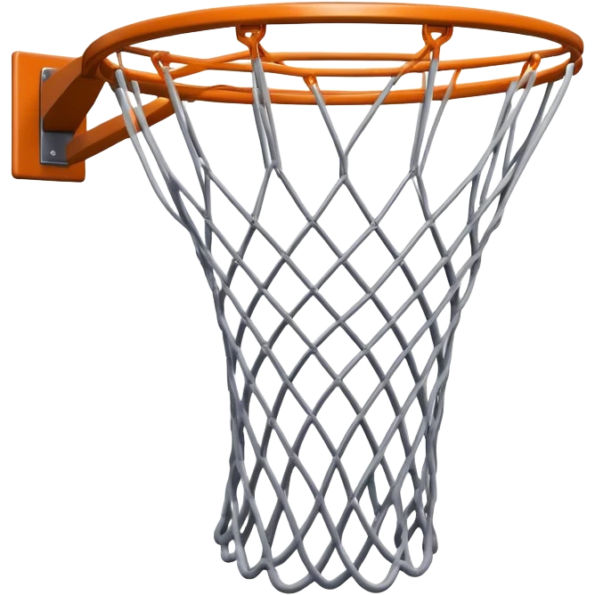 Cinematic Realistic image of a basketball hoop with a detailed metal rim and intricately woven net, captured in dynamic lighting that evokes the charged atmosphere of a competitive court emoji