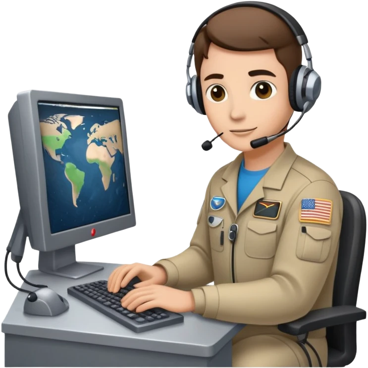 mission control technician with headset sitting at computer console emoji