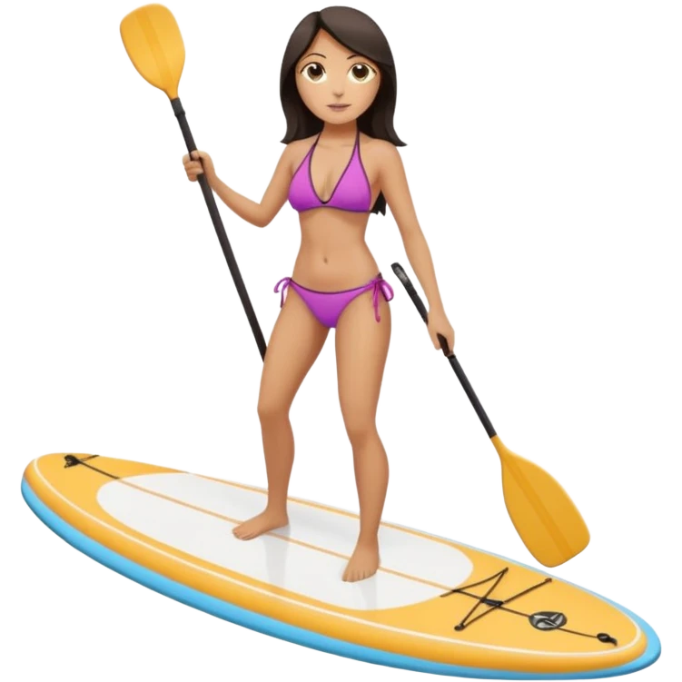 Dark haired white women on Standing paddle board in bikini emoji