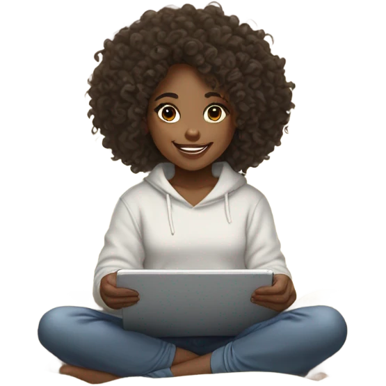 Cute light skinned black girl with curly hair playing on iPad under a blanket emoji