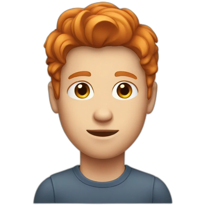 A young man with ginger hair with no beard with a long face emoji