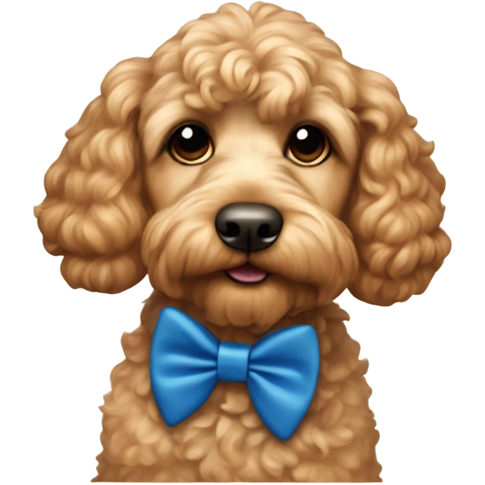Apricot Cockapoo dog with blue bowtie to the right emoji