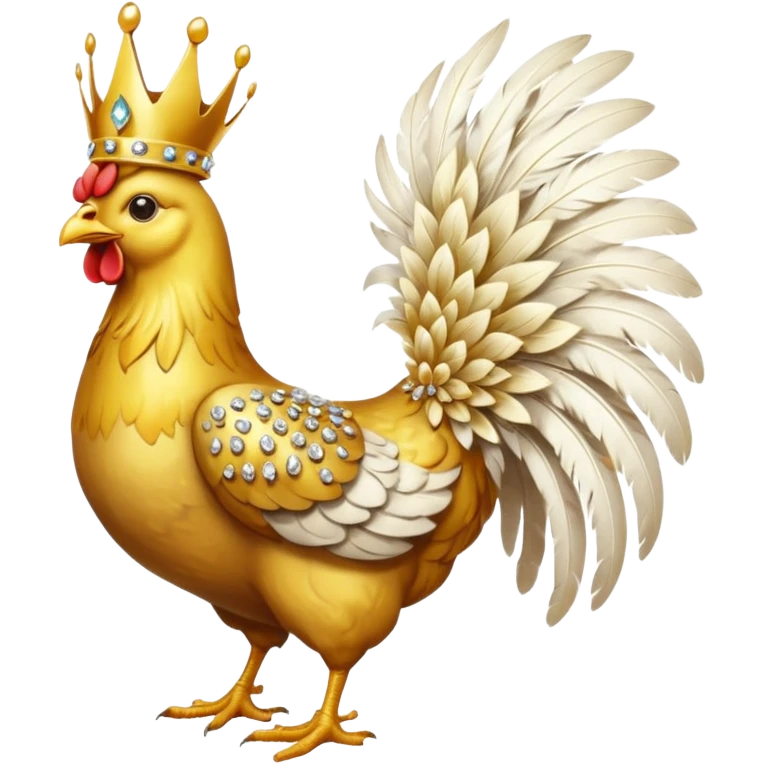 chicken King – proud golden chicken wearing a tall jeweled crown, standing emoji