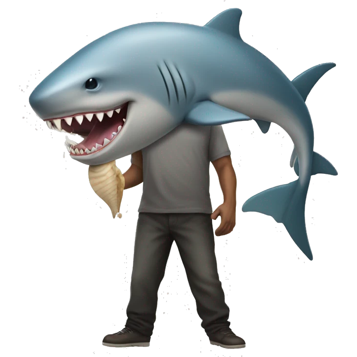 man with shark head, a elephats mouth, and a top h emoji