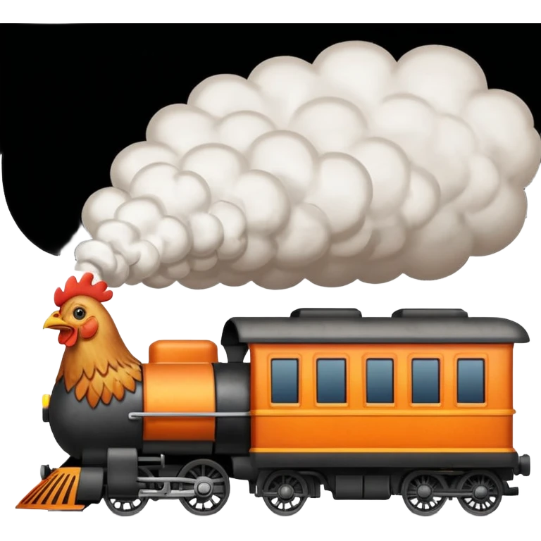 Chicken eating a train while the chicken is exploding emoji