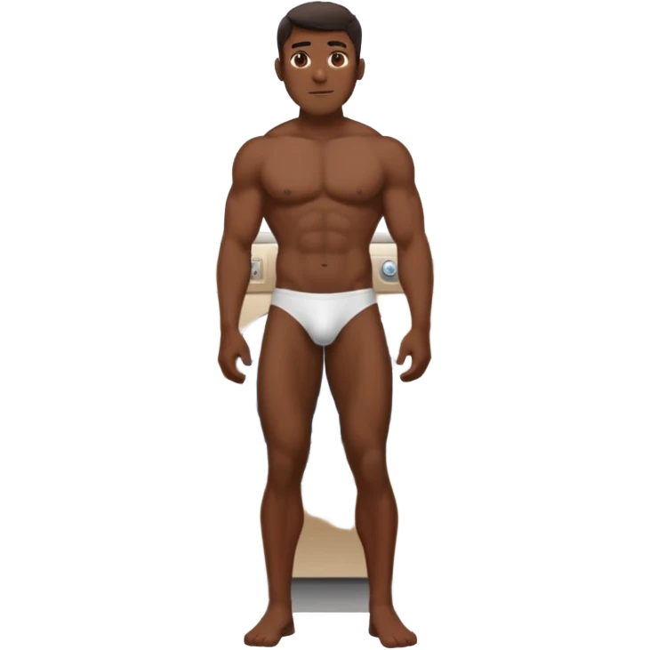 full view of a naked muscular dark skin man in a laundromat emoji