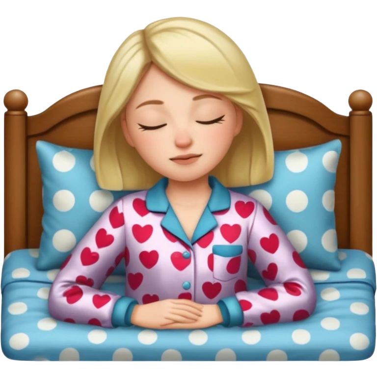 woman in pajamas sleeping on a bed at night, apple memoji style emoji