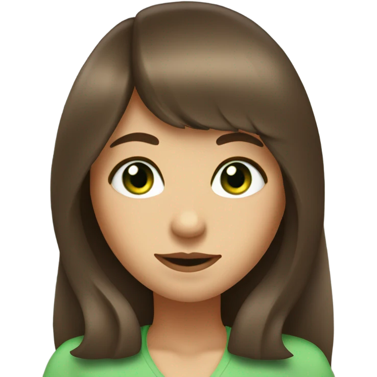 Woman Long brown hair with bangs and green Eyes - in a cute pose emoji