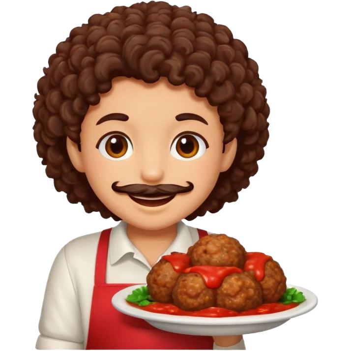 Una polpetta di carne macinata con i capelli ricci scuri e una faccia sorridente  emoji