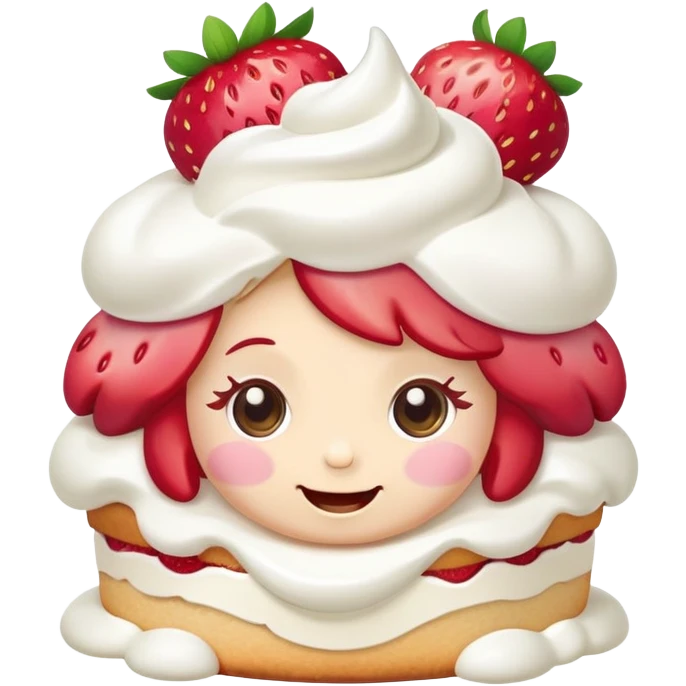kawaii strawberry shortcake with whipped cream and a happy face emoji
