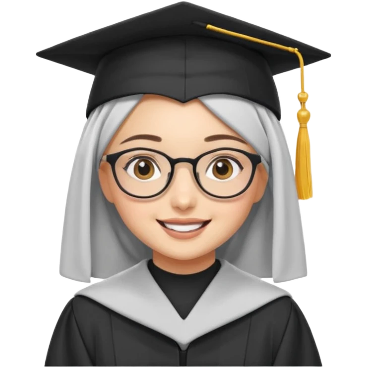 cute hijabi girl with glasses and a graduation cap emoji