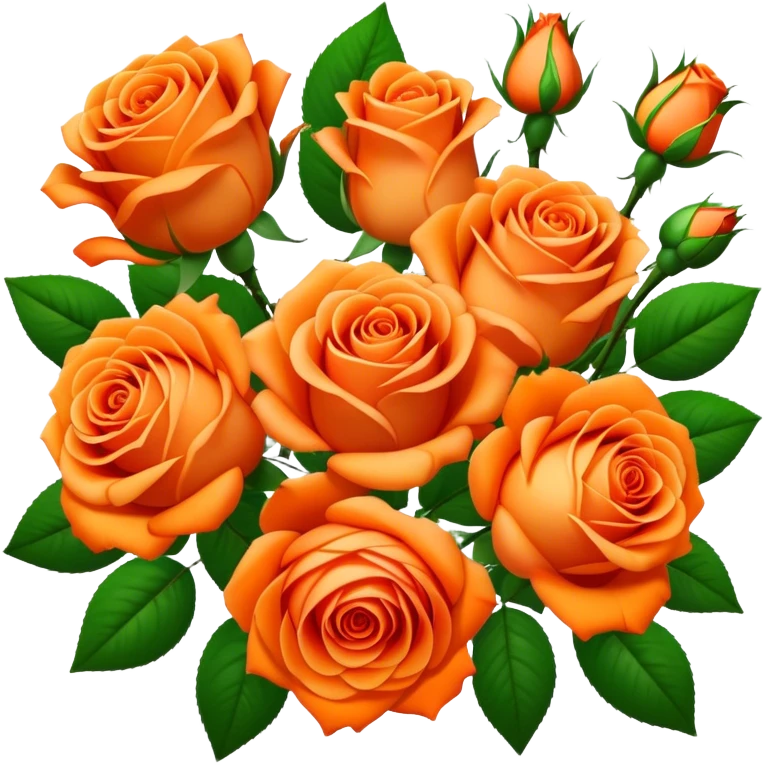 big bouquet Vibrant Orange Tea Rose, luxuriant, leaf, bud emoji