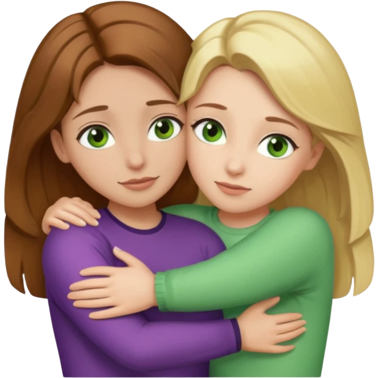Maman : cheveux marrons, yeux marrons peau blanche fille cheveux blond yeux verts peau blanche qui se font un câlin  emoji