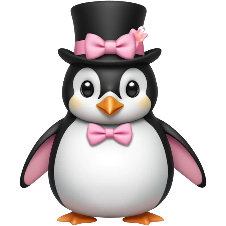 Create a penguin with a top hat and a cute pink bow on its stomach emoji