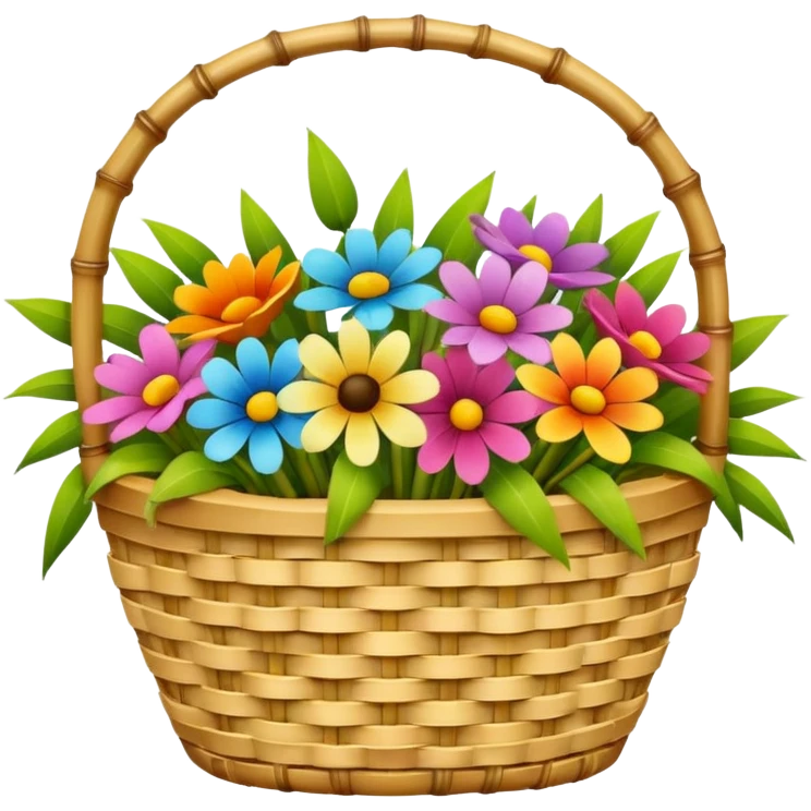 bamboo basket, flowers emoji