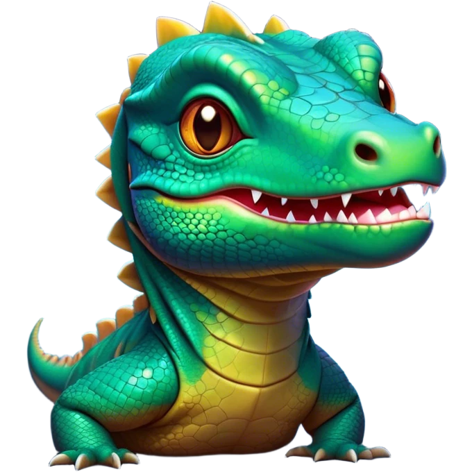 Cinematic Cute Komodo Dragon Lizard Portrait Emoji, Head tilted playfully and inquisitively, with a sleek, scaled form accented by vibrant hues and curious, sparkling eyes, Simplified yet irresistibly adorable features, highly detailed, glowing with a warm, lively glow, high shine, affectionate and spirited, stylized with a touch of exotic charm, bright and endearing, soft glowing outline, capturing the essence of a mischievous yet captivating lizard that seems poised to scurry out of the screen into your heart! emoji