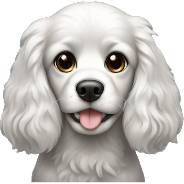 Small completely black spaniel with black fur on his whole face and white fur only on his chest emoji