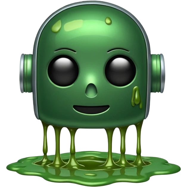 An emoji of a green robot melting away covered in thick green sludge emoji