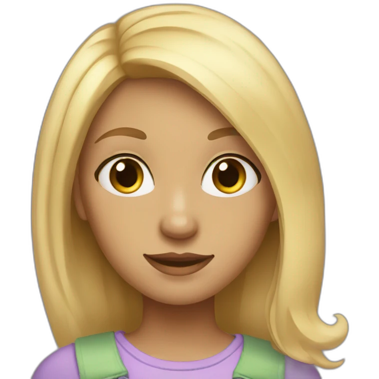 A girl with blonde hair, fresh clothes, and hazel eyes emoji