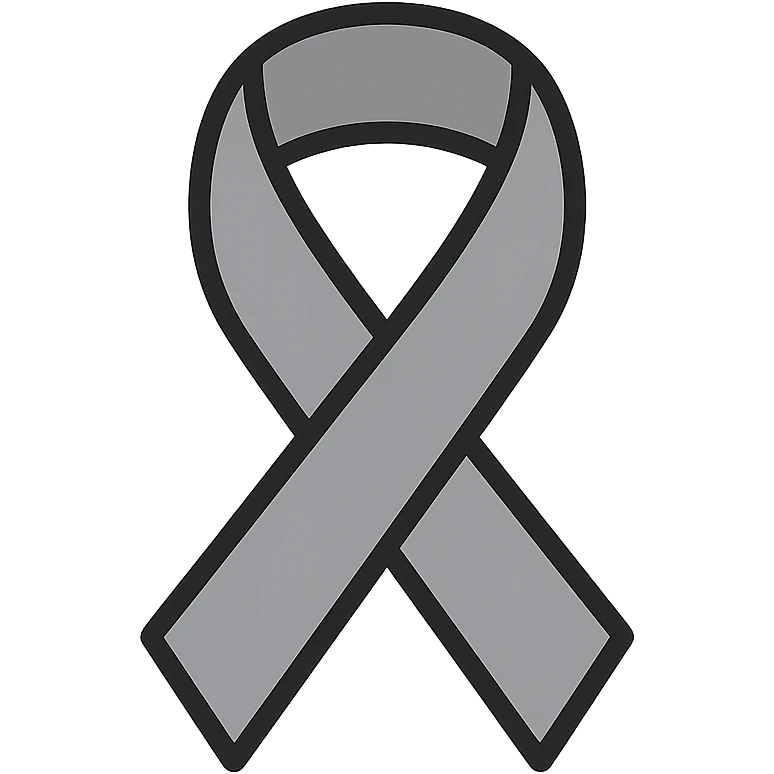gray ribbon symbolizing brain cancer awareness, minimal, flat design emoji