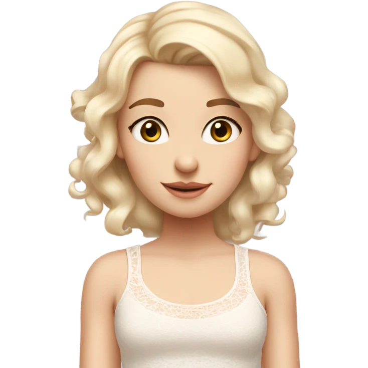 light blonde haired girl with a lacy white tank top on with very light pink bows in her hair emoji