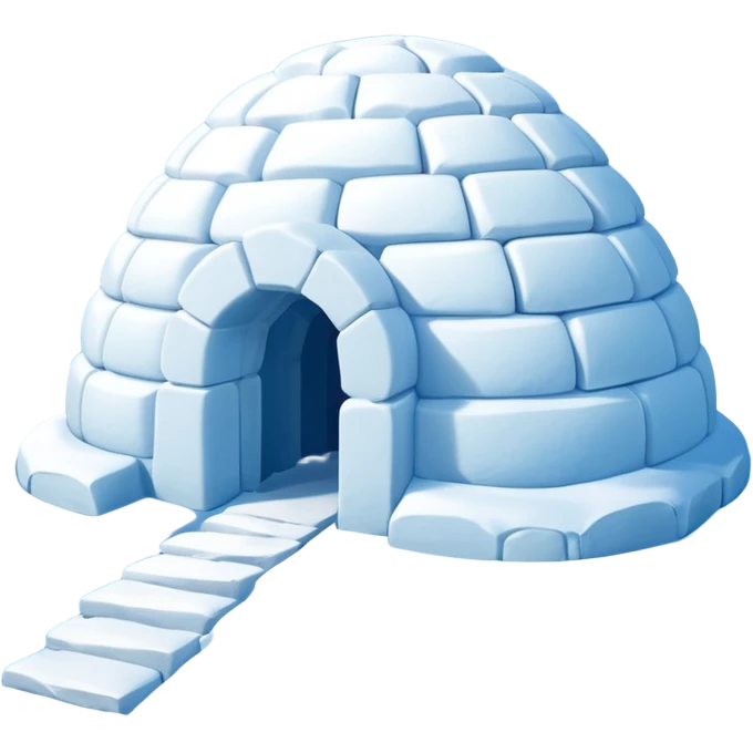 A traditional snow igloo on a vast snowy plain under a clear blue sky. Soft sunlight casts gentle shadows across the snow. The igloo has a small entrance tunnel and compacted snow blocks forming its dome. Realistic Arctic environment, calm winter feeling. Negative: Background transparent. emoji