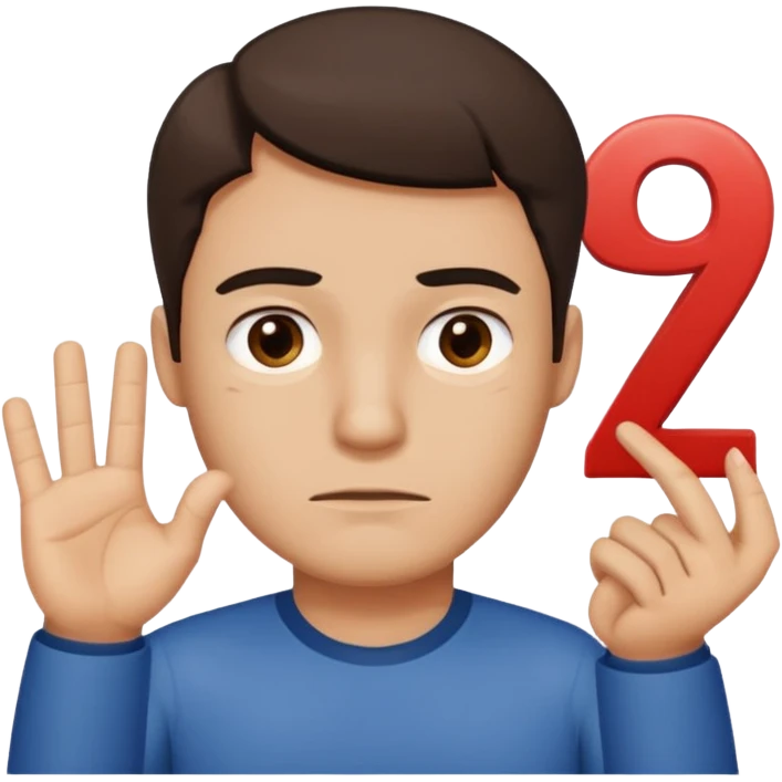 man frowning holding up numbers 6 in left hand and 7 in right hand emoji