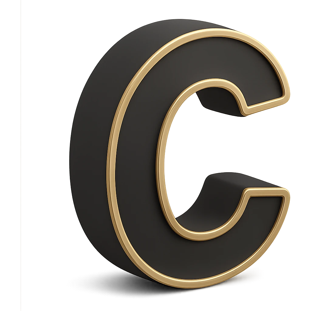 Create the letter C in a bold, clear style with gold edges, matching the 3D Black style of the reference letter A. emoji
