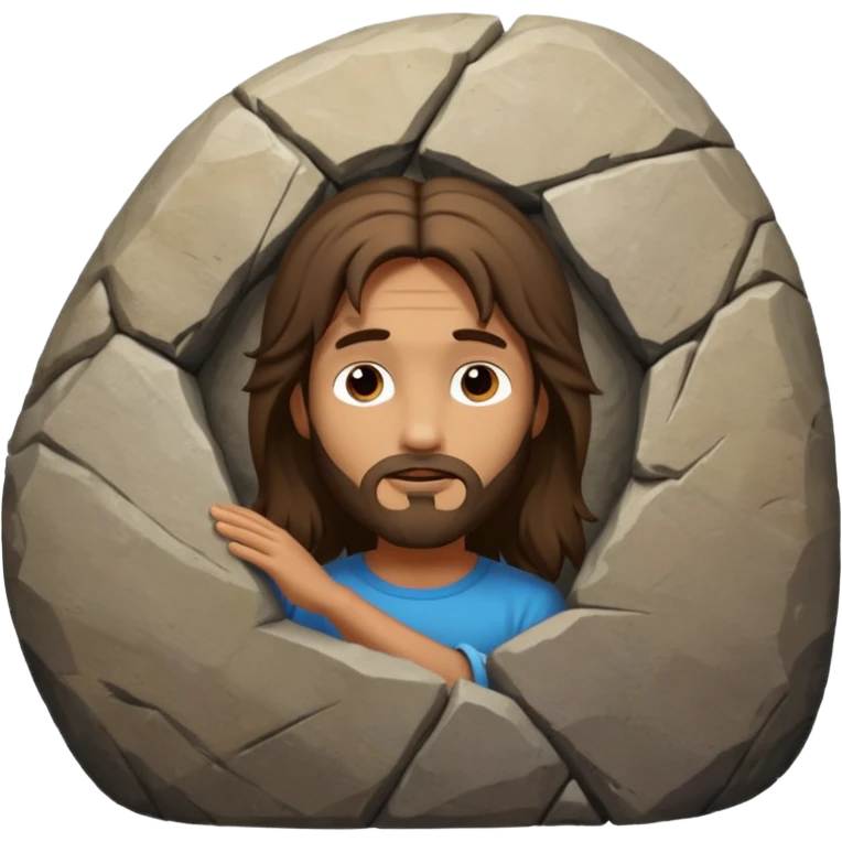 Jesus peeking his head around a large boulder  emoji