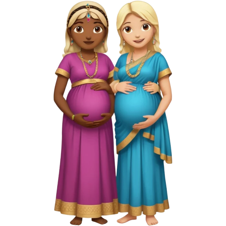 pregnant Indian woman in traditional clothing standing with a blonde white partner, both smiling emoji